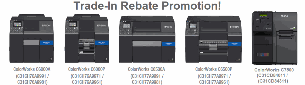 2023 Epson colorworks Trade-in Promotion on label printers banner