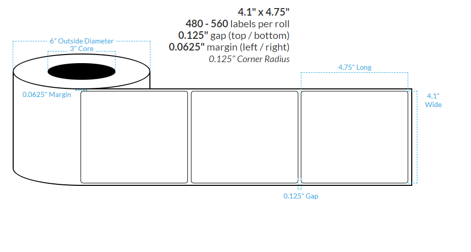[101326-3X6-MWB-117-1000000] 4.1" X 4.75" Matte White Polypropylene BOPP {Rounded Corners} Roll Labels (3"Core/6"OD)