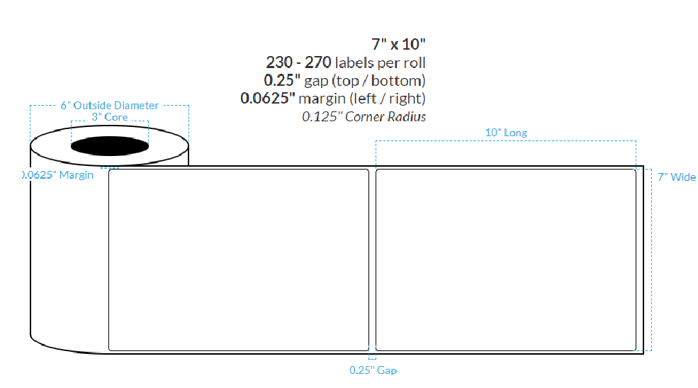 [101294-3X6-MWB-117-1000000] 7" x 10" MATTE WHITE Polypropylene BOPP {ROUNDED CORNERS} Roll Labels  (3"CORE/6"OD)