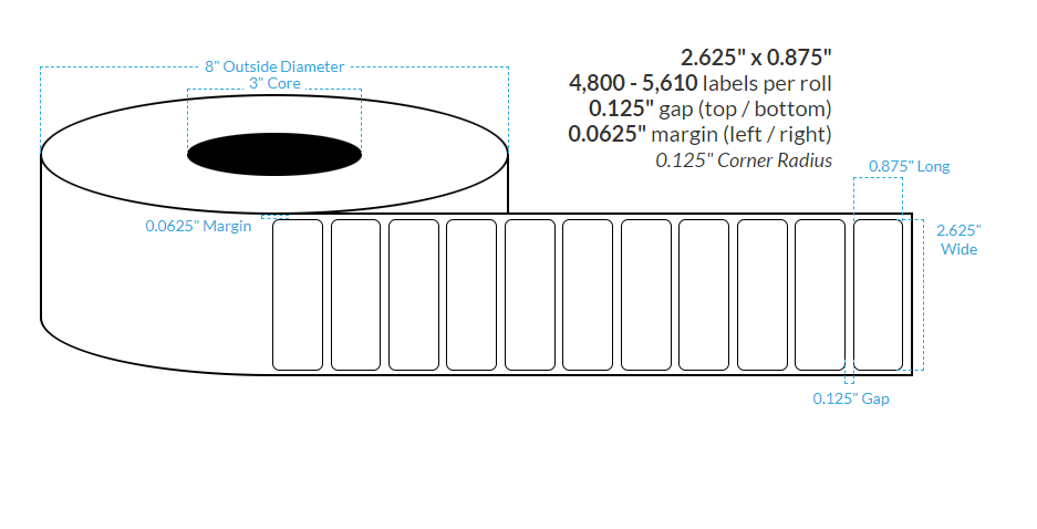 [100470-3X8-ACL-161-1000000] 2.625" X 0.875" AVON CLASSIC LINEN {ROUNDED CORNERS} Roll Labels  (3"CORE/8"OD)