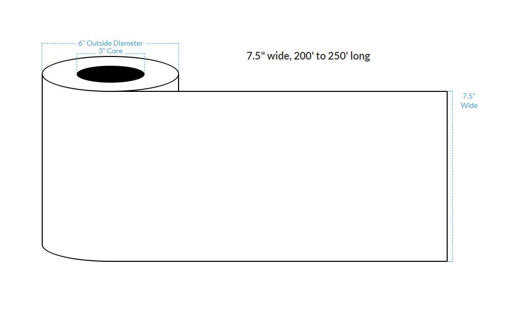 [102278-3X6-MWP-117-1010000] 7.5" X 250' Matte White Paper {Continuous} Roll Labels  (3"Core/6"OD)