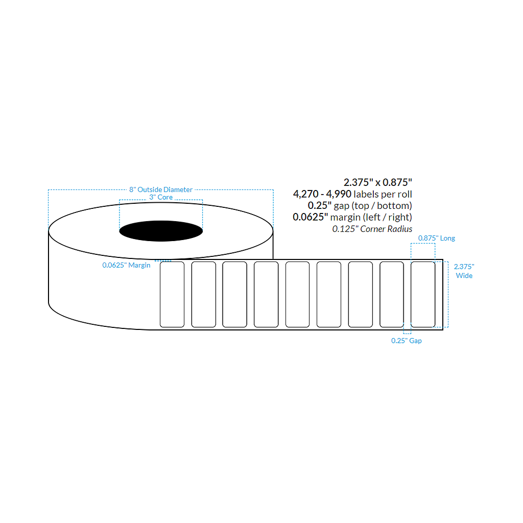 [101114-3X8-ACL-161-1000000] 2.375" x 0.875" AVON CLASSIC LINEN {ROUNDED CORNERS} Roll Labels  (3"CORE/8"OD)