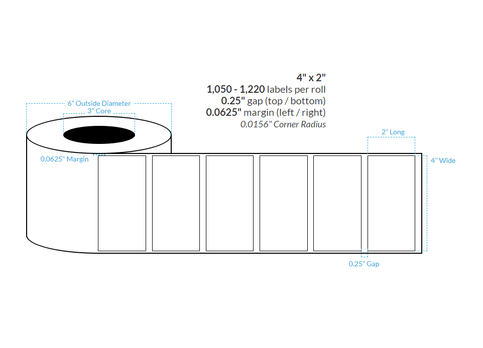 [100257-3X6-SB-177-1000000] 4" X 2" Silver Polypropylene BOPP {Square Corners} Roll Labels (3"Core/6"OD)
