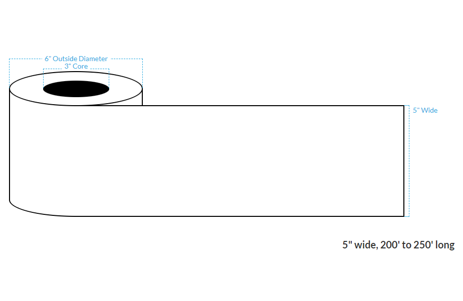 [101138-3X6-RMWB-158-1010000] 5" X 250' Removable Matte White Polypropylene BOPP {Continuous} Roll Labels  (3"Core/6"OD)
