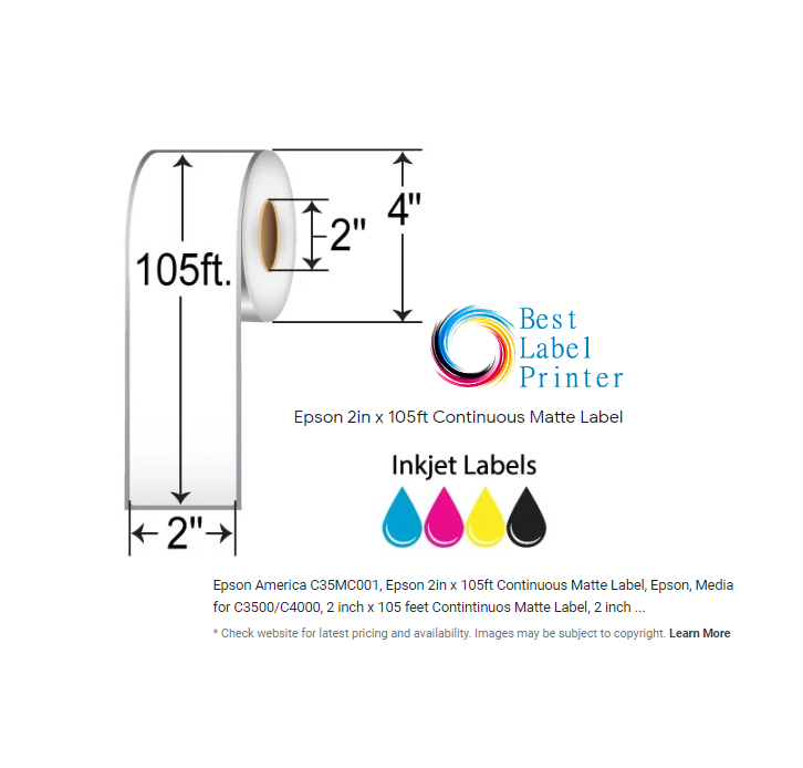 2" x 105' Epson ColorWorks Media Premium Matte Labels (C3500/C4000 Series) (2"CORE/4"OD)