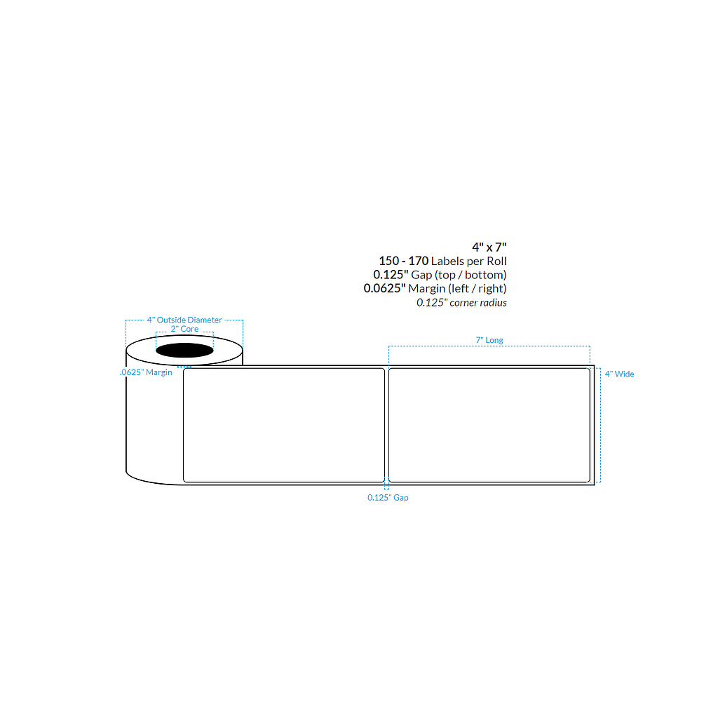 [100159-2X4-R413-195-1000000] 4" X 7" MATTE WHITE POLYPROPYLENE (BOPP) {ROUNDED CORNERS} Roll Labels  (2"CORE/4"OD)