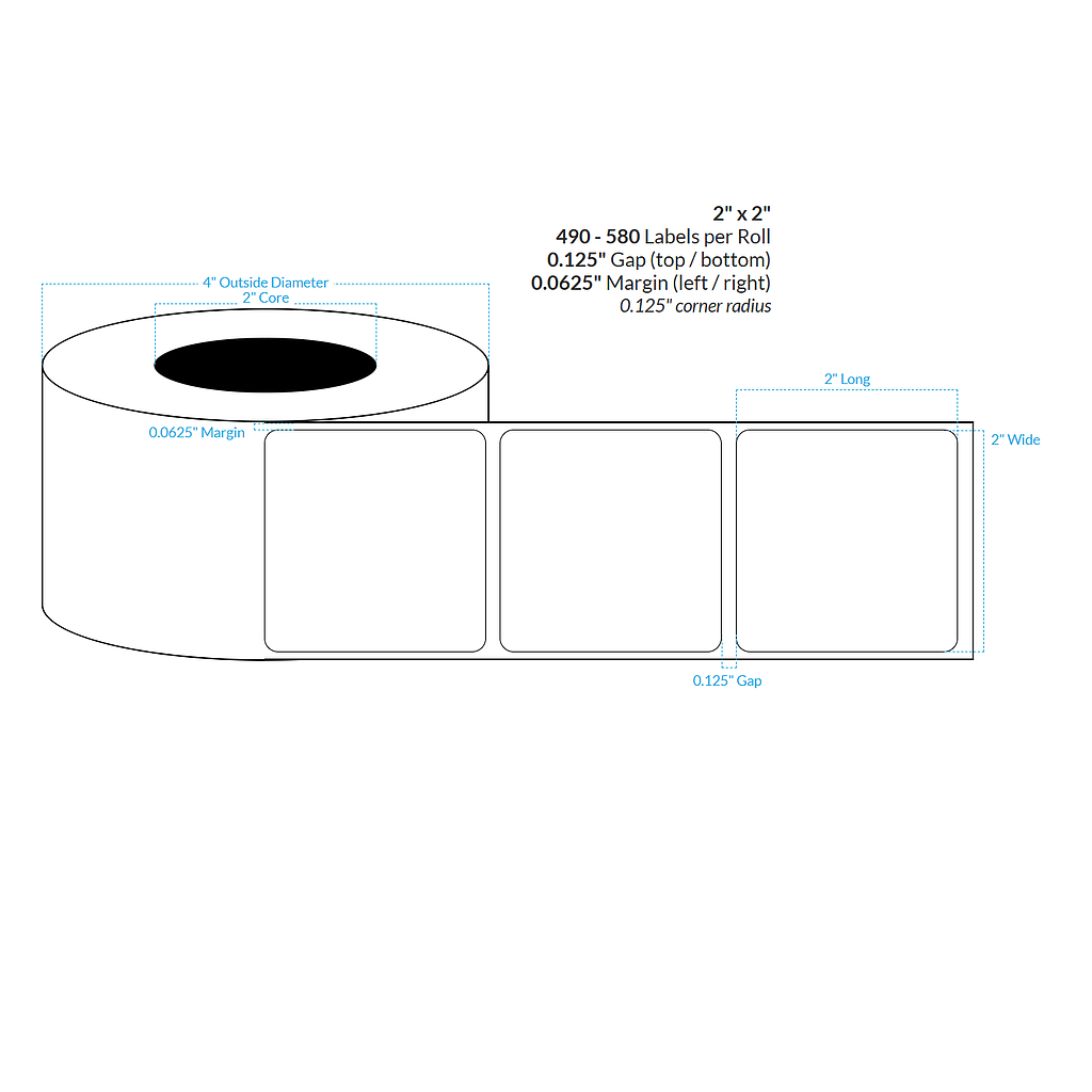 [100707-2X4-CB-195-1100000] 2" X 2"  Inkjet Clear Polypropylene BOPP {Rounded Corners} Roll Labels  (2"Core/4"OD)