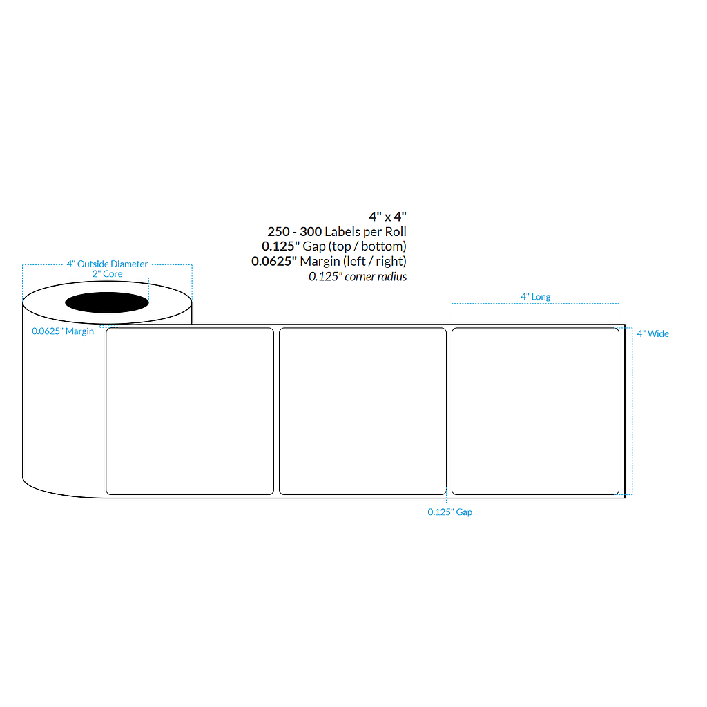 [100548-2X4-CB-195-1100000] 4" X 4" Inkjet Clear Polypropylene BOPP {Rounded Corners} Roll Labels (2"Core/4"OD)