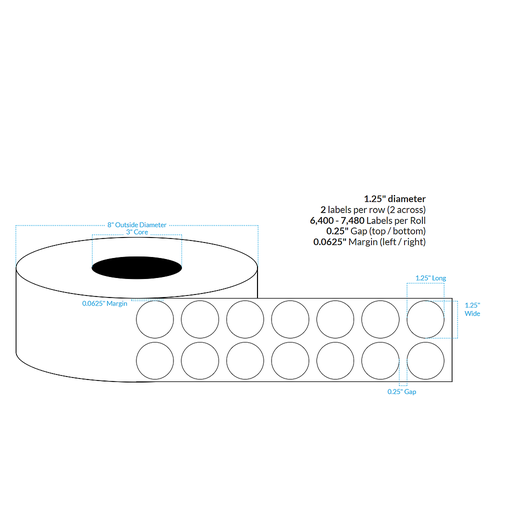 [100333-3X8-SSH-129-2100000] 1.25" 2-ACROSS Smooth Silver Holographic {Circle} Roll Labels W/Timing Marks  (3"Core/8"OD)