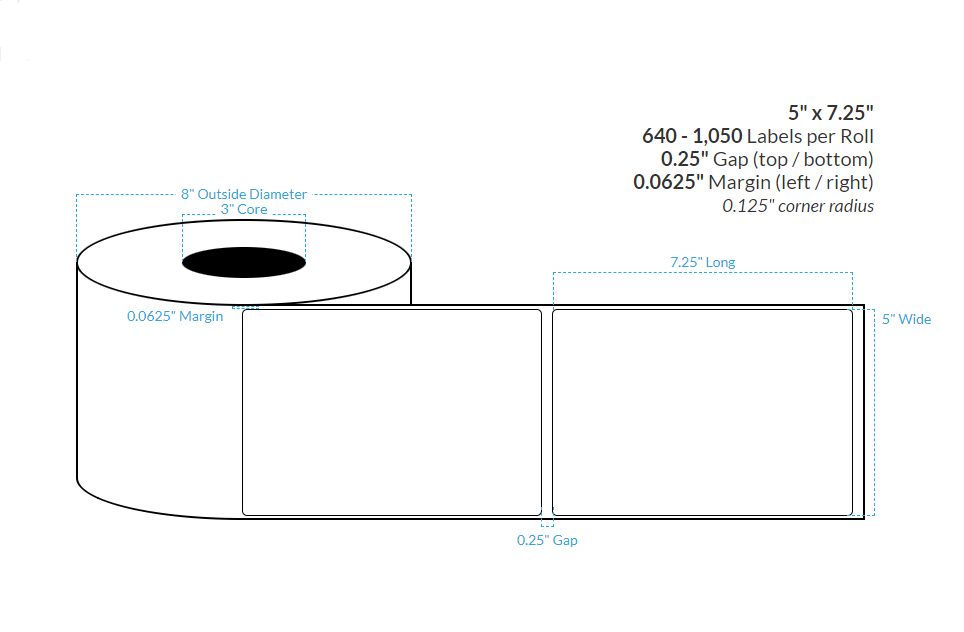 [104212-3X8-SB-110-1000000] 5" X 7.25" Silver Polypropylene (BOPP) {Rounded Corner} (3"Core/8"OD)
