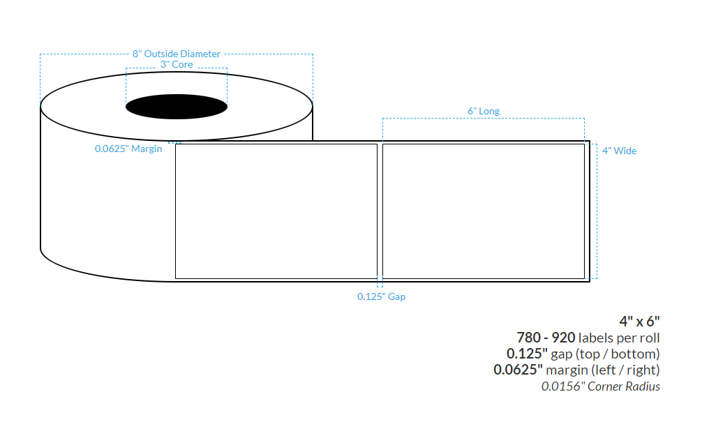 [102473-3X8-BMP-160-1000000] 4" X 6" BiODegradable Matte Paper {Square Corners} Roll Labels  (3"Core/8"OD)