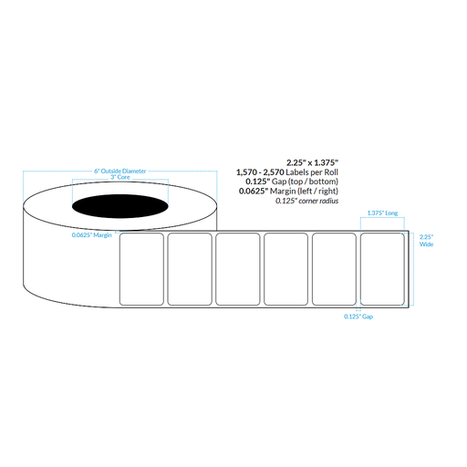 [103901-3X6-CB-113-1100000] 2.25" X 1.375"  Inkjet Clear Polypropylene (BOPP) {Rounded Corners} Roll Labels (3"Core/6"OD)