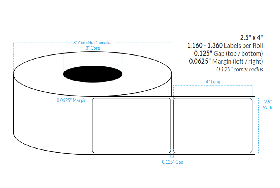 [100659-3X8-SaB-184-1000000] 2.5" X 4" Satin Polypropylene BOPP {Rounded Corners} Roll Labels (3"Core/8"OD)