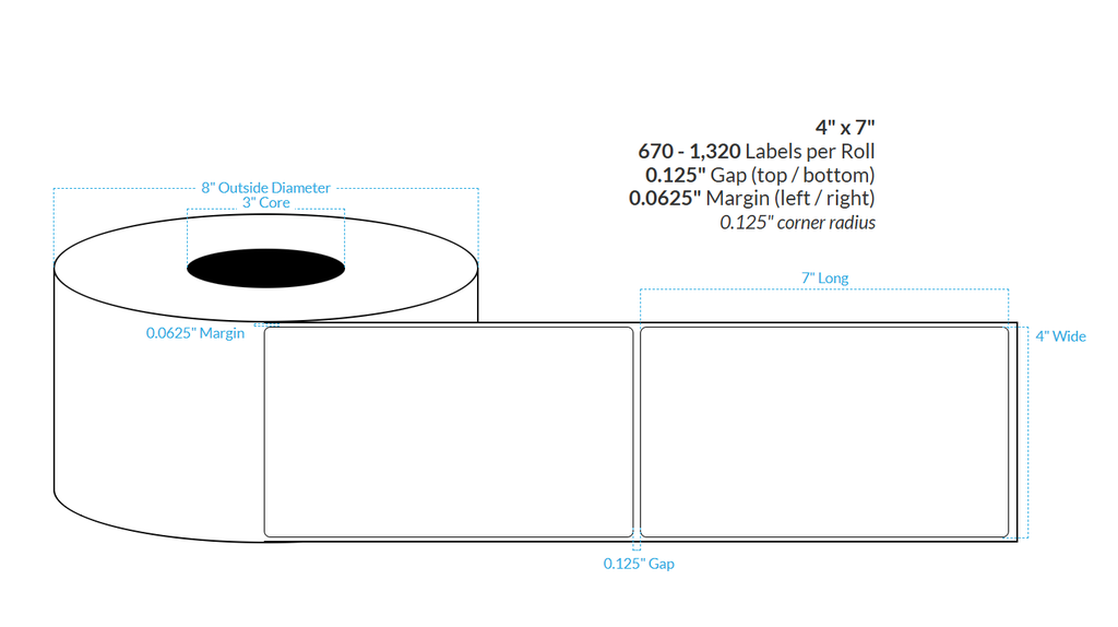 [100159-3X8-BMP-160-1000000] 4" X 7" BiODegradable Matte Paper {Rounded Corners} Roll Labels  (3"Core/8"OD)