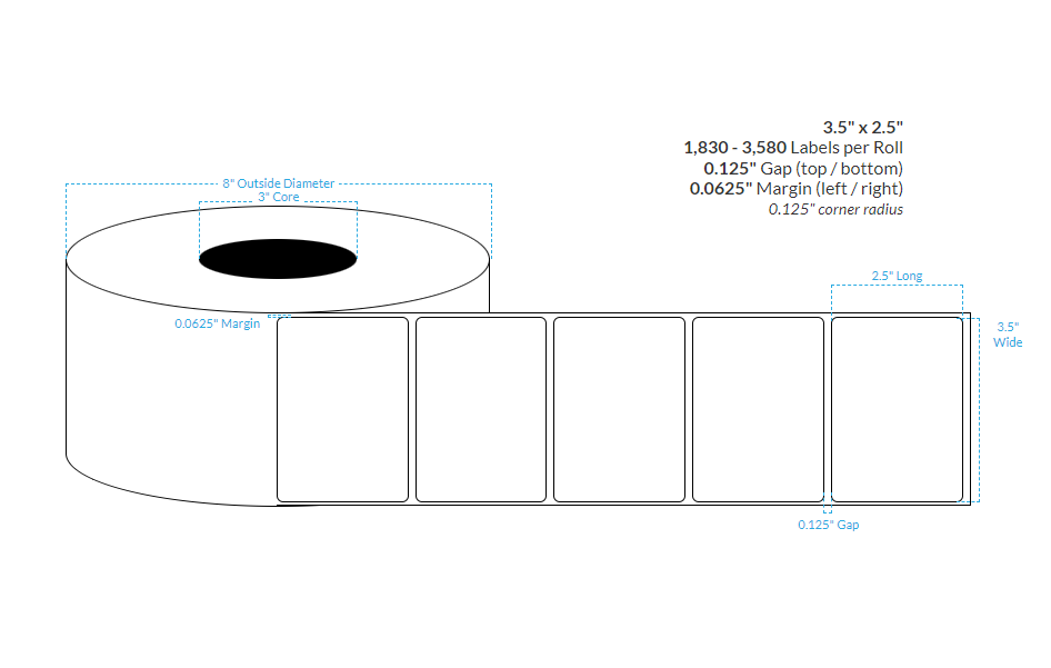 3.5" X 2.5" Smooth Silver Holographic {Rounded Corner} (3"Core/8"OD)