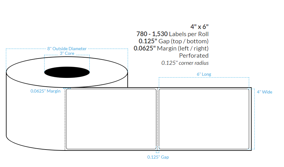 4" X 6" Smooth Silver Holorgraphic {Rounded Corners/Perforated/Timing Marks/Matrix On} Roll Labels  (3"Core/8"OD)