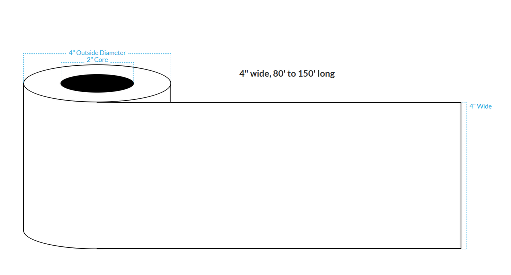 [100000-2X4-RMWB-125-1010000] 4" X 100' Removable Matte White Polypropylene BOPP {Continuous} Roll Labels  (2"Core/4"OD)