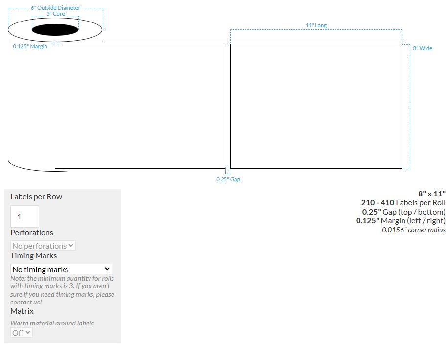 8" X 11" MATTE WHITE BOPP (BS5609 CERTIFICATION) {RECTANGLE/SQUARE CORNERS} Roll Labels  (3"CORE/6"OD)