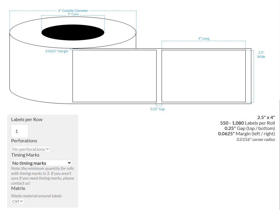 2.5" X 4" INKJET CLEAR Polypropylene BOPP {REC/SQUARE} Roll Labels (3"CORE/6"OD)