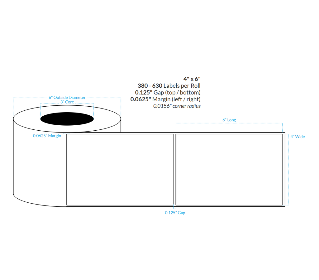 4" X 6" MATTE WHITE BOPP(BS5609 CERTIFICATION) {ROUNDED CORNERS} Blank Roll Labels  (3"CORE/6"OD)