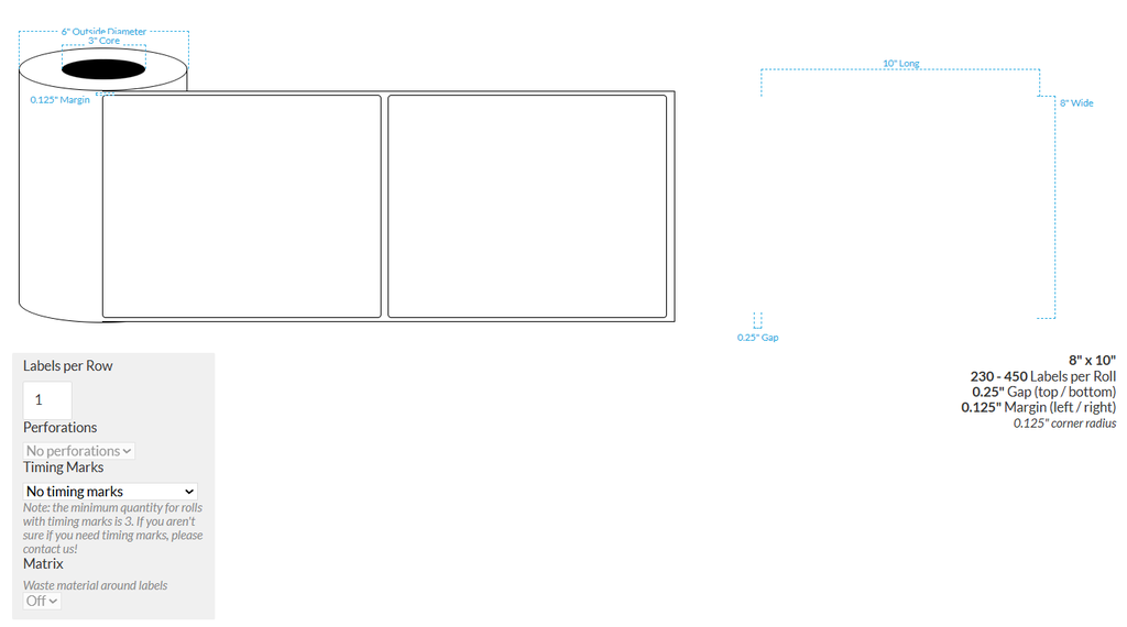 8" X 10" MATTE WHITE BOPP (BS5609 CERTIFICATION) {ROUNDED CORNERS} Roll Labels  (3"CORE/6"OD)