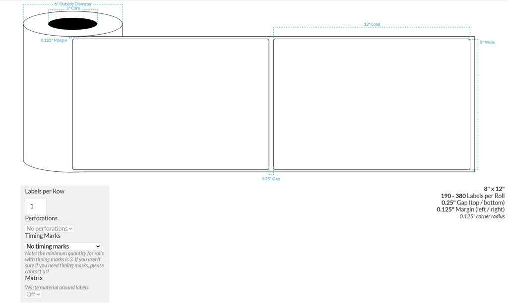 8" X 12" MATTE WHITE BOPP (BS5609 CERTIFICATION) {ROUNDED CORNERS} Roll Labels  (3"CORE/6"OD)
