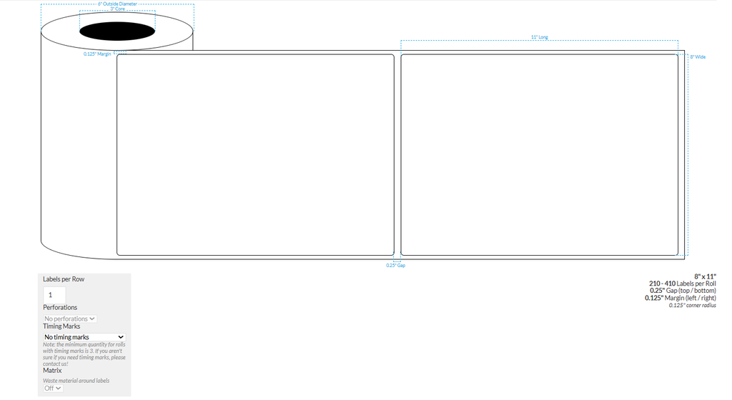 8" X 11" MATTE WHITE BOPP (BS5609 CERTIFICATION) {ROUNDED CORNERS} Roll Labels  (3"CORE/6"OD)