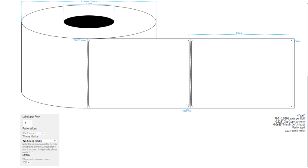 4" X 6" MATTE WHITE BOPP (BS5609 CERTIFICATION) PERFORATED {ROUNDED CORNERS} Blank Roll Labels  (3"CORE/8"OD)