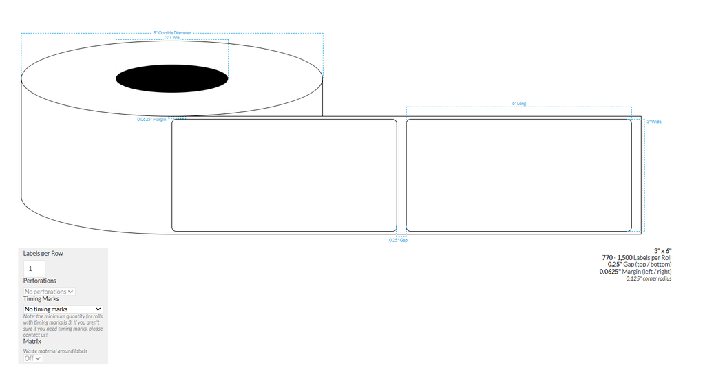 3" x 6" CANON LX-D5500 MATTE WHITE PAPER {ROUNDED CORNERS} Roll Labels  (3"CORE/8"OD)