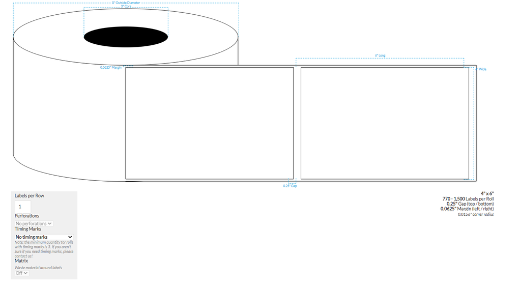 4" x 6" CANON LX-D5500 MATTE WHITE BOPP {RECTANGLE/SQUARE CORNERS} Roll Labels  (3"CORE/8"OD)