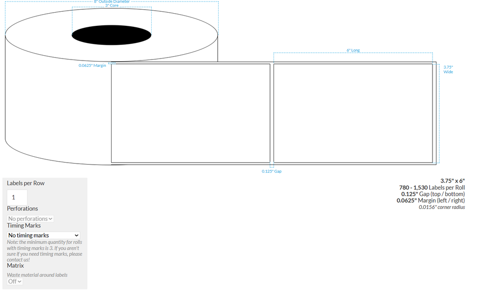 3.75" x 6" CANON LX-D5500 PREMIUM HIGH GLOSS WHITE BOPP {RECTANGLE/SQUARE CORNERS} Roll Labels  (3"CORE/8"OD)