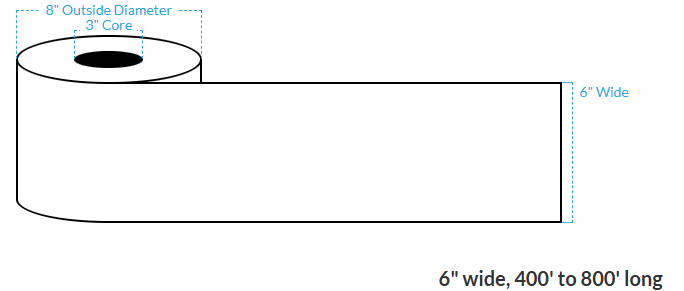 6" x 500' VIPColor VP750 HIGH GLOSS WHITE BOPP (CONTINUOUS) Roll Labels (3"CORE/8"OD)