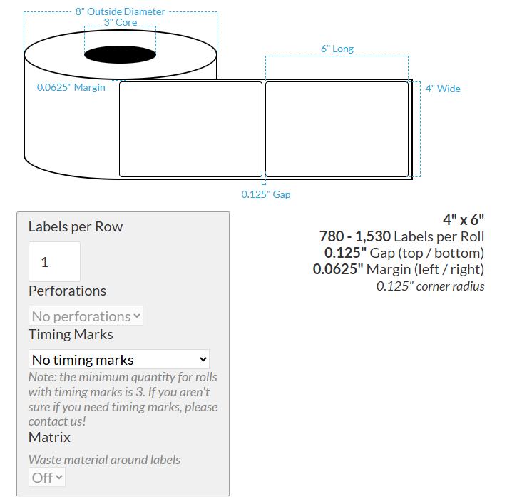 [100868-3X8-HGB-184-1000000] 4" X 6" VIPColor VP660 High Gloss White BOPP (Rounded Corners) Roll Labels (3"Core/8"OD)
