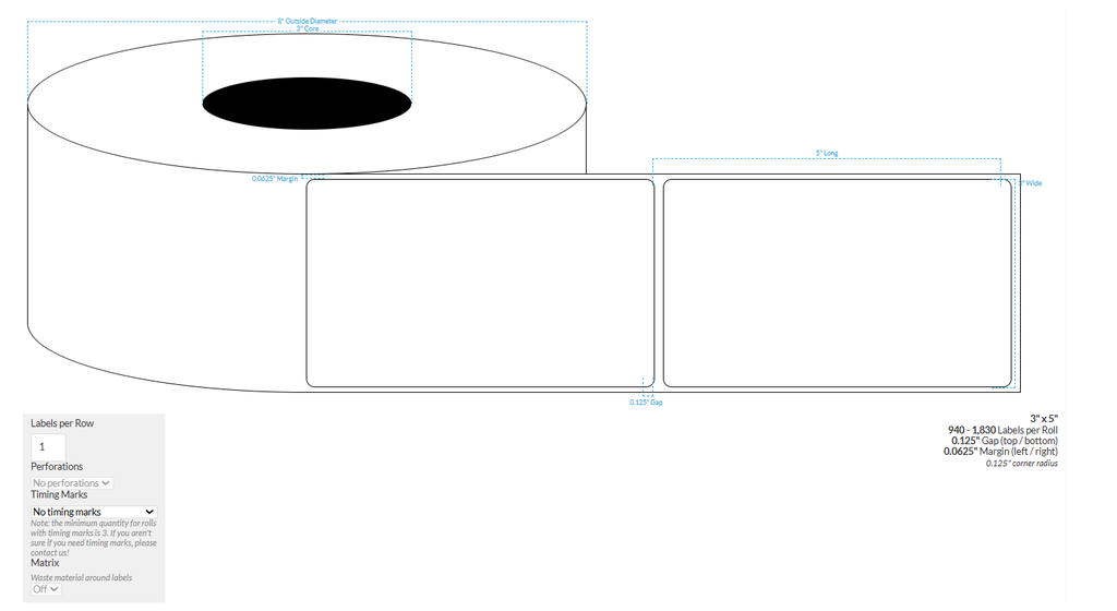 3" x 5" VIPColor VP700 HIGH GLOSS WHITE BOPP (ROUNDED CORNERS) Roll Labels (3"CORE/8"OD)