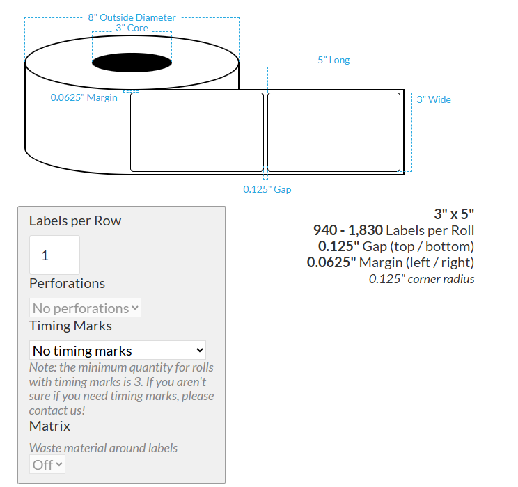 [100537-3X8-HGB-184-1000000] 3" X 5" VIPColor VP660 High Gloss White BOPP (Rounded Corners) Roll Labels (3"Core/8"OD)