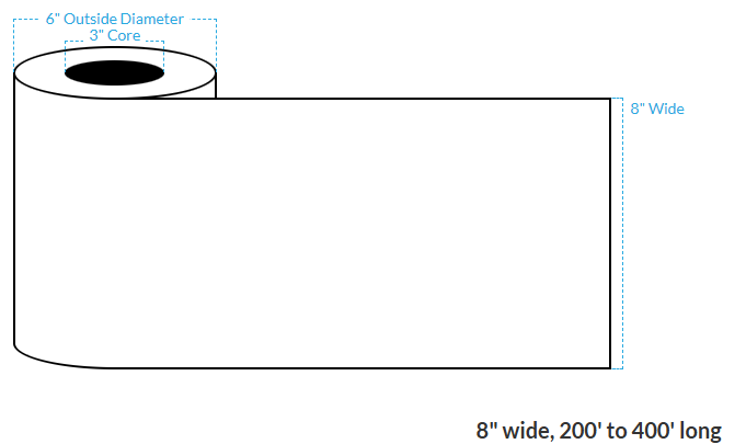 8" x 250' VIPColor VP650 MATTE WHITE BOPP (CONTINUOUS) Roll Labels (3"CORE/8"OD)