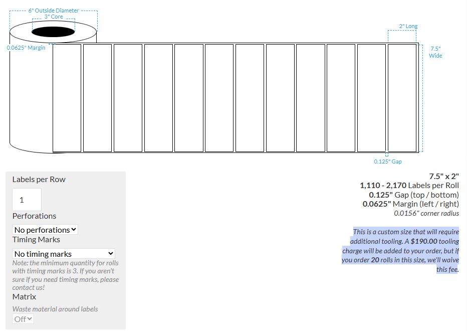 7.5" X 2" MATTE WHITE BOPP (BS5609 CERTIFICATION) {ROUND CORNERS} Roll Labels  (3"CORE/6"OD)