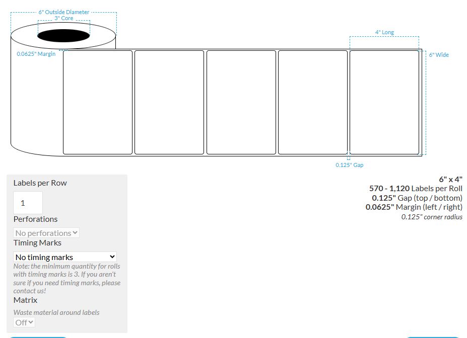 6" X 4" MATTE POLY BOPP {ROUNDED CORNERS} Blank Roll Labels  (3"CORE/6"OD)