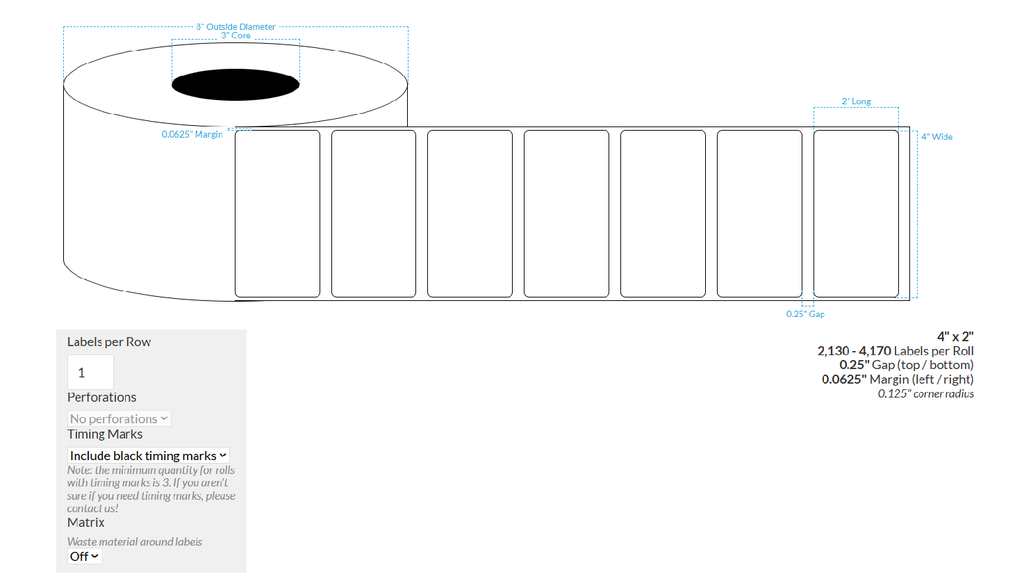 4" x 2" LASER CLEAR PET {ROUNDED CORNERS w/TIMING MARKS} Roll Labels (3"Core/8"OD)