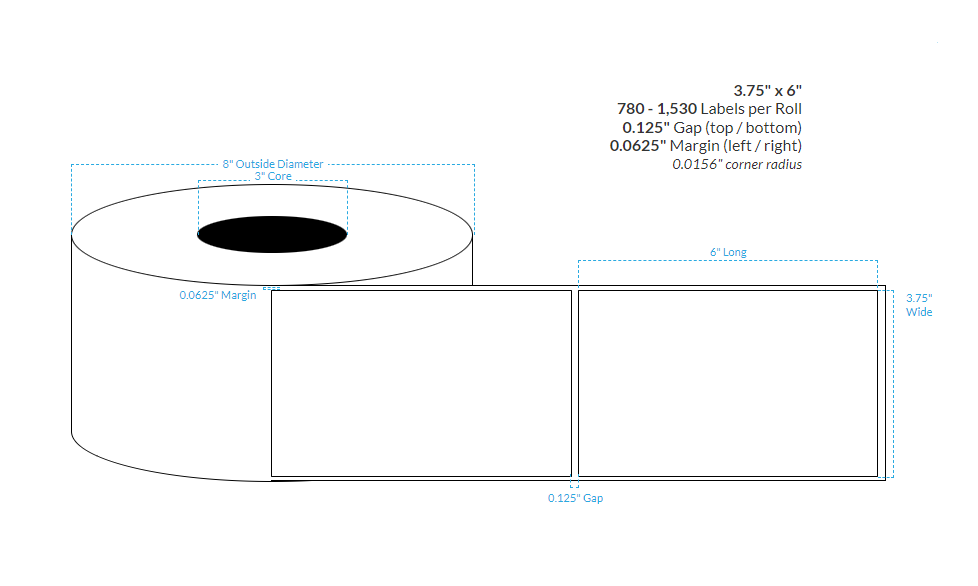 [ISP-375-6-780-3NP] 3.75" x 6" MATTE KIMDURA {SQUARE CORNERS} GHS Roll Labels (3"CORE/8"OD)