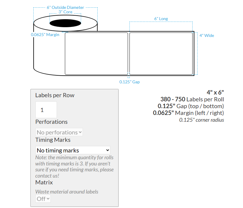 4" X 6" SATIN POLYPROPYLENE BOPP {ROUNDED CORNERS} Roll Labels  (3"CORE/6"OD)