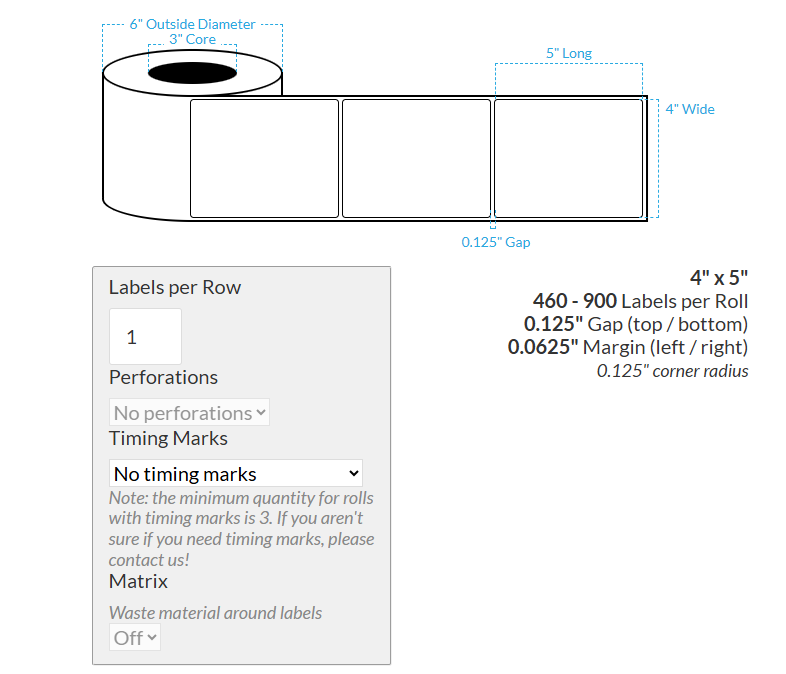 4" x 5" SATIN Polypropylene BOPP {ROUNDED CORNERS} Roll Labels (3"CORE/6"OD)