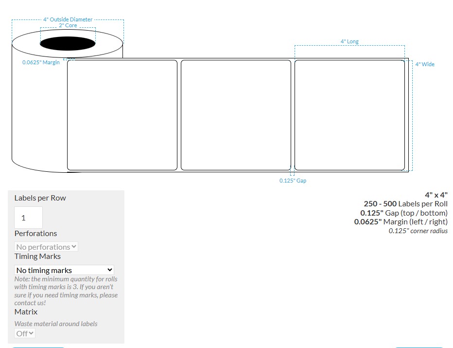[100548-2X4-MWP-195-1000000] 4" X 4" MATTE WHITE PAPER {ROUNDED CORNERS} Roll Labels (2"CORE/4"OD)