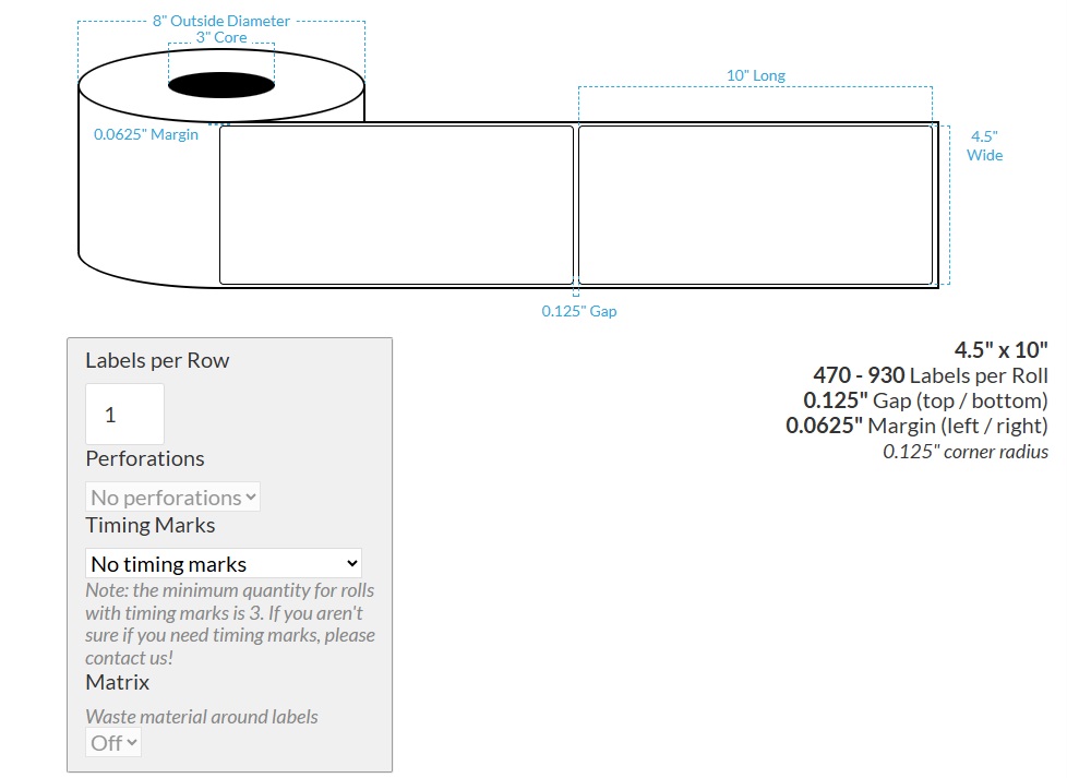 [103875-3X8-SGWP-110-1000000] 4.5" X 10"  Semi Gloss White Paper {Rounded Corners} Roll Labels (3"Core/8"OD)