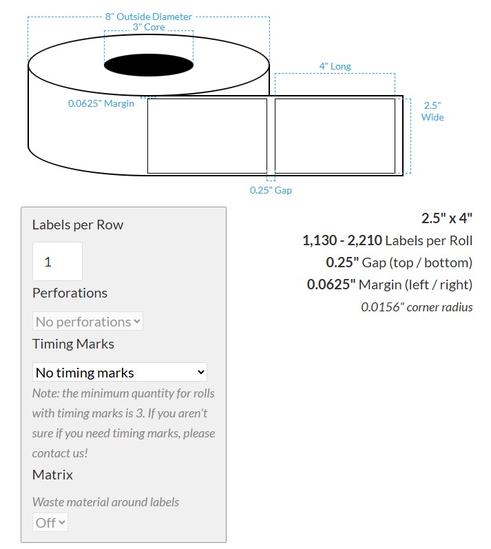 [102249-3X8-CB-161-1100000] 2.5" X 4" Inkjet Clear Polypropylene BOPP {Rec/Square} Roll Labels (3"Core/8"OD)