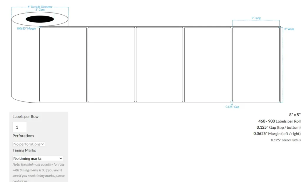 [100614-3X6-MWP-151-1000000] 8" X 5" Matte White Paper {Rounded Corners} Roll Labels (3"Core/6"OD)