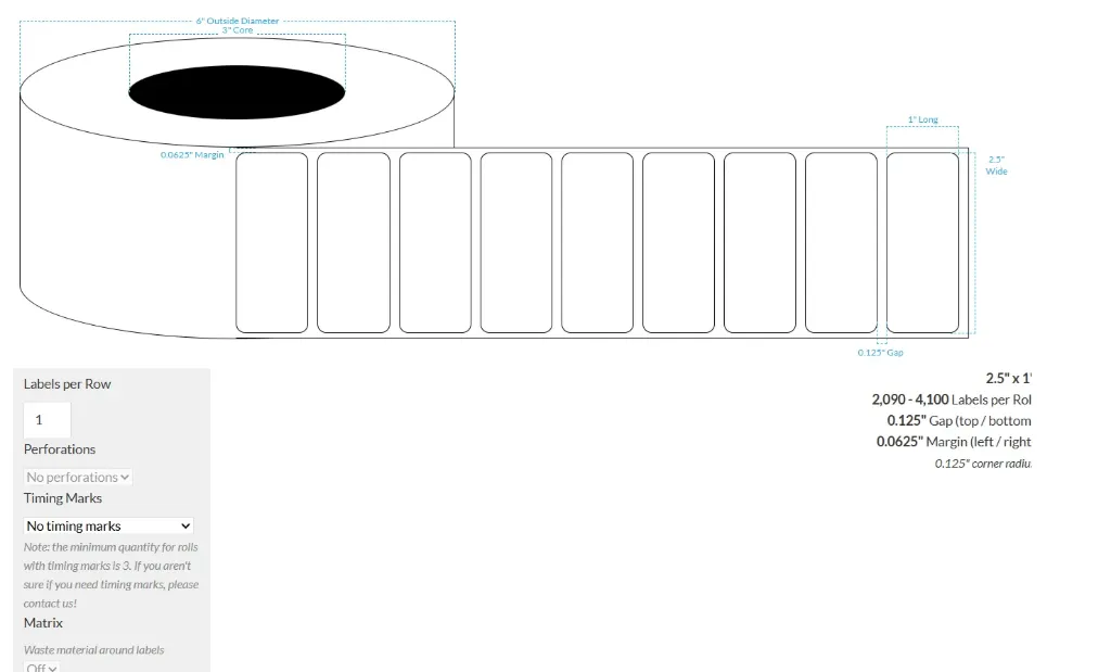 [100529-3X6-HGBET-151-1000000] 2.5" X 1" High Gloss White Polypropylene BOPP Extreme Tack {Rounded Corners} Roll Labels  (3"Core/6"OD)