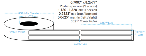 [101197-3X8-HGB-161-2000000] .7087" x 8.2677" HIGH GLOSS WHITE Polypropylene BOPP {ROUNDED CORNERS} Roll Labels  (3"CORE/8"OD)