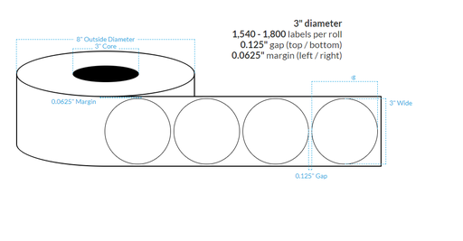 [100696-3X8-CB-138-1110000] 3" INKJET CLEAR Polypropylene BOPP {CIRCLE} Roll Labels  (3"CORE/8"OD)