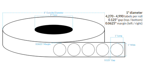 [100567-3X8-HGWP-138-1110000] 2" HIGH GLOSS WHITE PAPER {CIRCLE} Roll Labels w/Timing Marks  (3"CORE/8"OD)